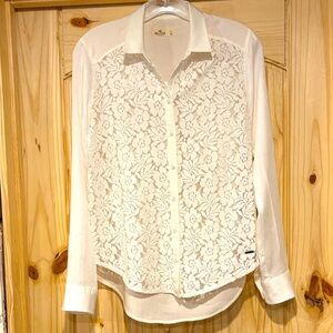 Hollister White Lace Button-Up Top sz XS​